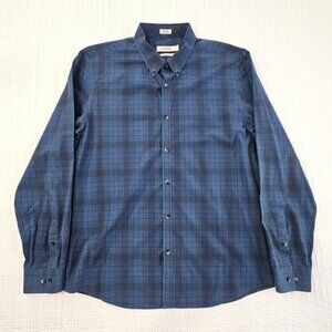 Calvin Klein Men's Large Button-Up Shirt Blue Plaid Slim Fit Long Sleeve EUC LN